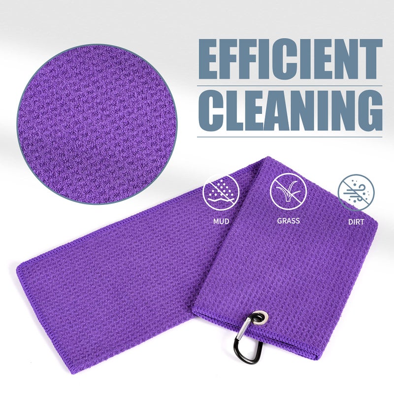 Mile High Life Tri-fold Golf Towel | 16" X 24" | Premium Microfiber Fabric | Waffle Pattern | with Heavy Duty Carabiner Clip | for Men and Women (Purple) - Image 3
